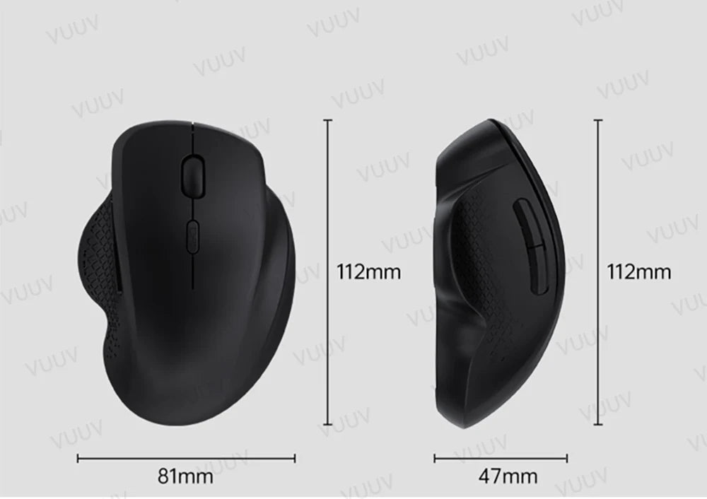 Ratón inalámbrico ergonómico Bluetooth VUUV para computadora portátil Macbook 1600DPI modo dual recargable para iOS Android tableta