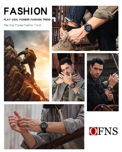 OFNS - Reloj de lujo estilo G para hombre, resistente al agua hasta 50 m, multifunción, deportivo, militar, de cuarzo, con LED digital