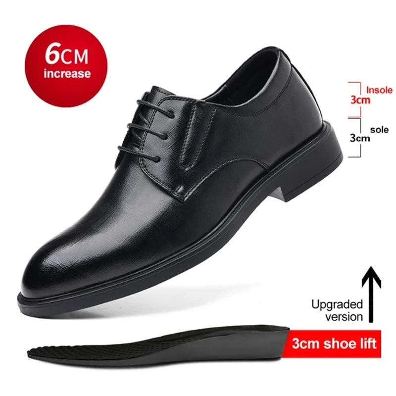 3/6/8 CM Elevator Shoes Men Dress Shoes Black Soft Leather Men Heightening Formal Shoes Casual Business Men Oxfords Suit Shoes