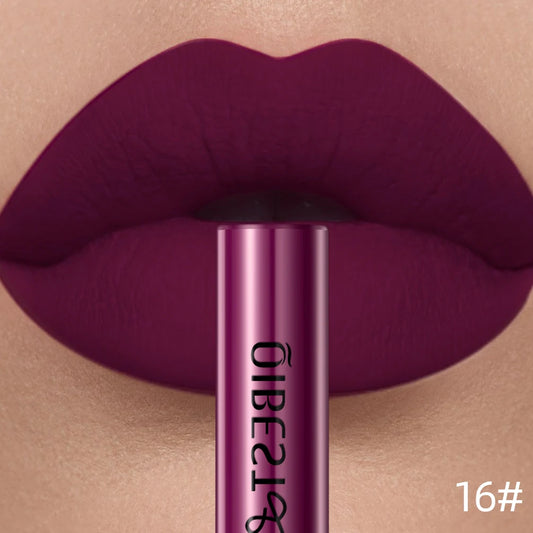 QIBEST Matte Liquid Lipstick Waterproof Long-Lasting Velvet Lip Gloss Tint Tube Matte Nude Pigment Red Lipgloss Lip Makeup