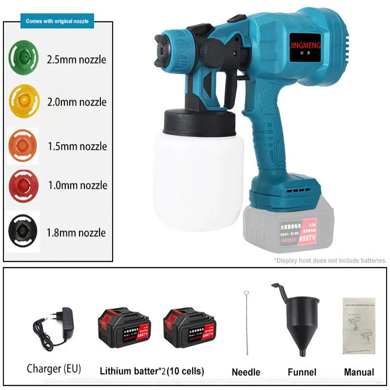 Pistola pulverizadora elétrica sem fio, 800ml, pulverizador de tinta, móveis automotivos, revestimento de aço, aerógrafo, compatível com bateria de 21v