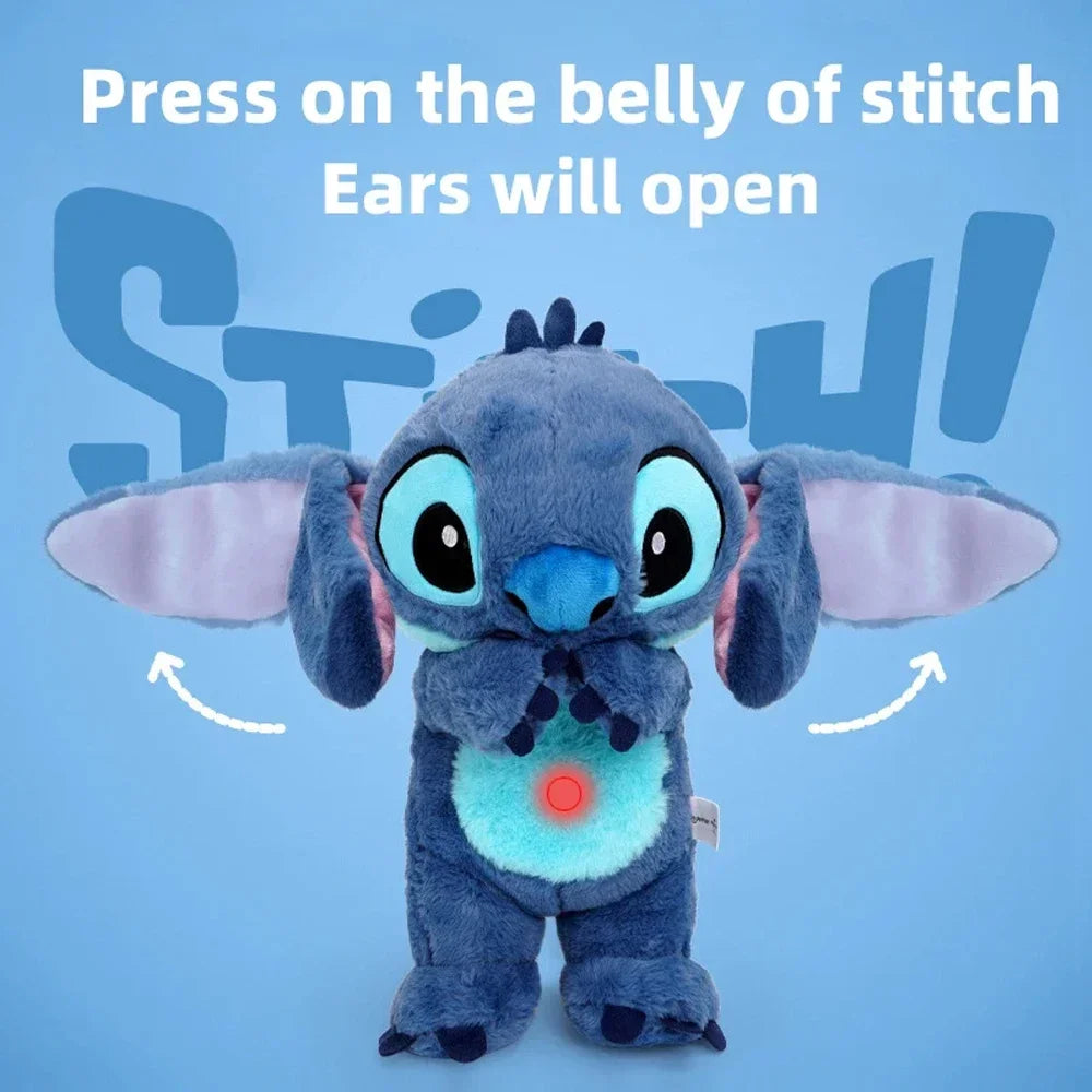 Muñeco de peluche Disney Stitch, oso de peluche que respira y duerme, con música relajante, compañero de juegos Kawaii, juguete de peluche ligero para niños, regalo para niños