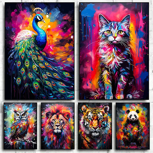 Watercolor Animals Canvas Paintings Rhino Cat Owl Panda Lion Tiger Wild Animals Grafffiti Art Posters Prints Home Decor Wall Art