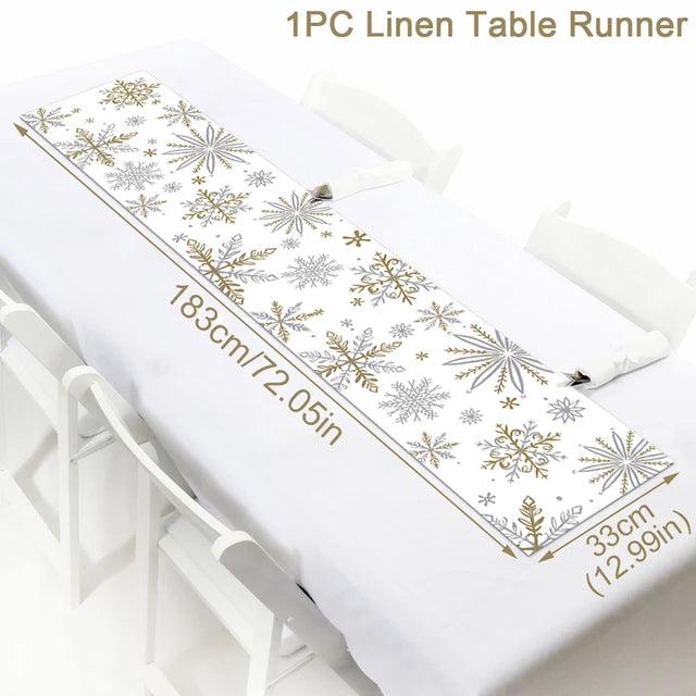 Christmas Tablecloth, Linen Table Flag, Table Cover for Christmas Decorations for Home, Navidad Noel, Gifts, Snowman Tablecloth 