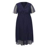 Plus Size Women's V-Neck Solid Dresses Elegant Evening Party Dress Prom Female Large Size Bridesmaid Dresses 2XL 3XL 4XL 5XL 6XL