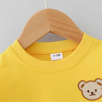 2PCS Children's Set Spring and Autumn Simple Little Bear Head Round Neck Long Sleeve Pants