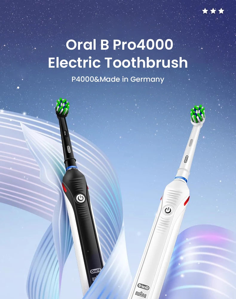 Cepillo de dientes eléctrico Oral B Pro4000 3D Action Clean, 4 modos, sensor de presión visible, dientes más blancos, recargable para adultos.