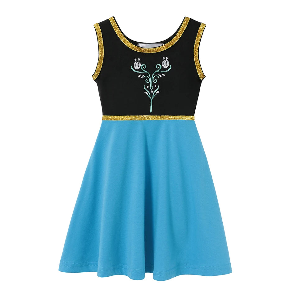 Vestido Casual Infantil para Meninas – Estilo Sereia/Rapunzel, Manga Curta, Alça em um Ombro Só, Fantasia de Princesa, Vestido Casual de Verão