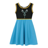 Vestido Casual Infantil para Meninas – Estilo Sereia/Rapunzel, Manga Curta, Alça em um Ombro Só, Fantasia de Princesa, Vestido Casual de Verão