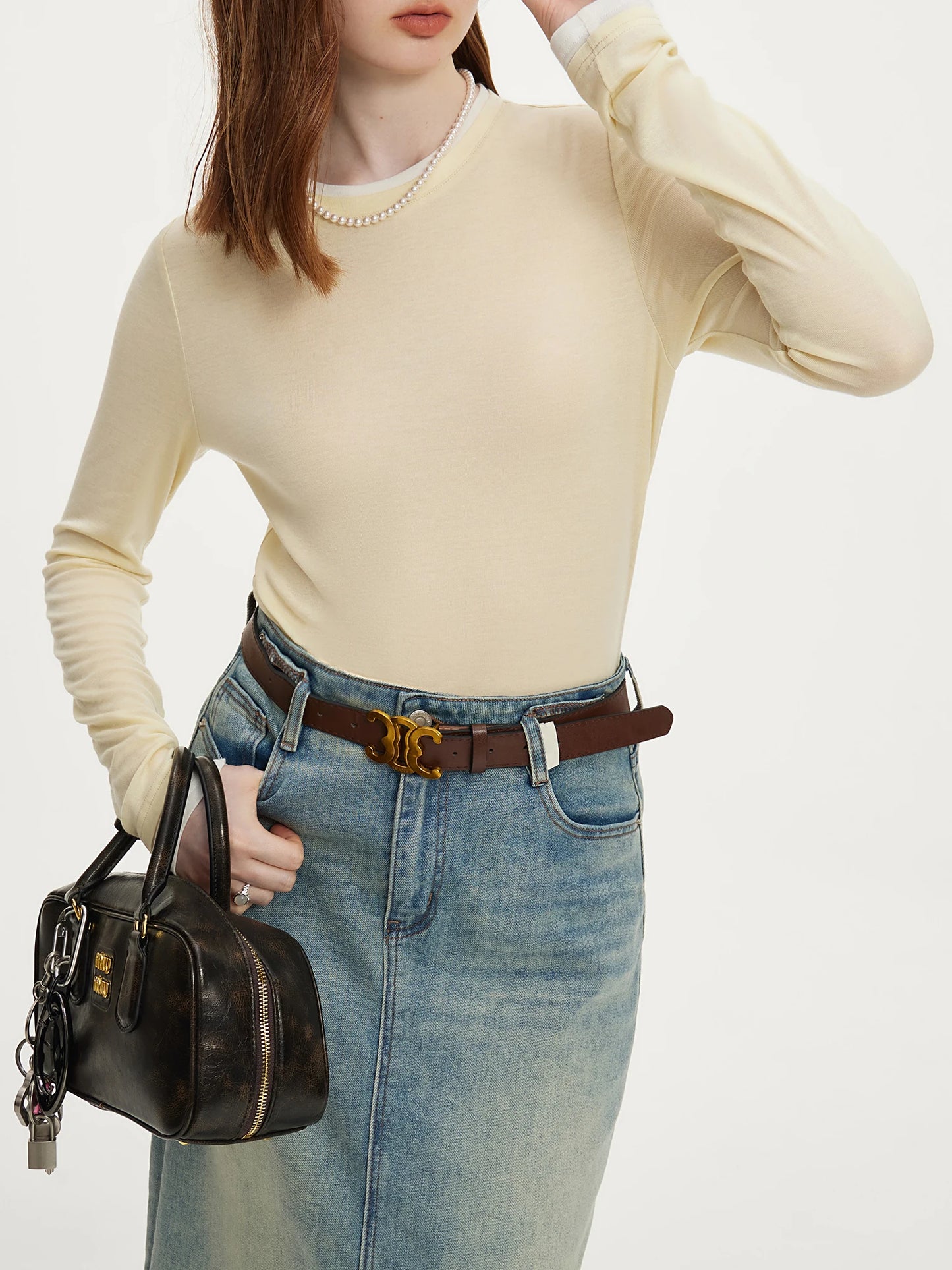 Suéter FSLE de manga larga para mujer, 19,1 % lana, suave y fino, para oficina, otoño, 24FS13096