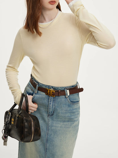 Suéter FSLE de manga larga para mujer, 19,1 % lana, suave y fino, para oficina, otoño, 24FS13096