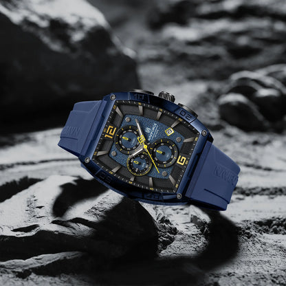 NAVIFORCE 6101 Casual Men's Quartz Watch Tonneau Dial Luminous Waterproof Silicone Strap Outdoor Sports Fashion Watches for Man