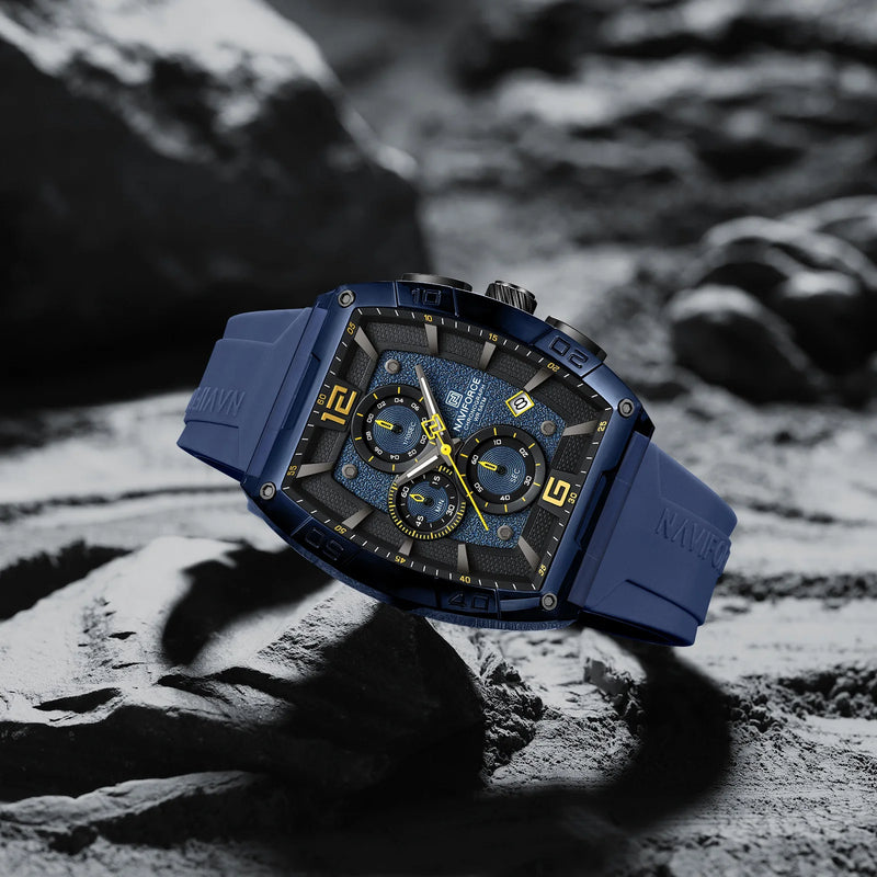 NAVIFORCE 6101 Casual Men's Quartz Watch Tonneau Dial Luminous Waterproof Silicone Strap Outdoor Sports Fashion Watches for Man