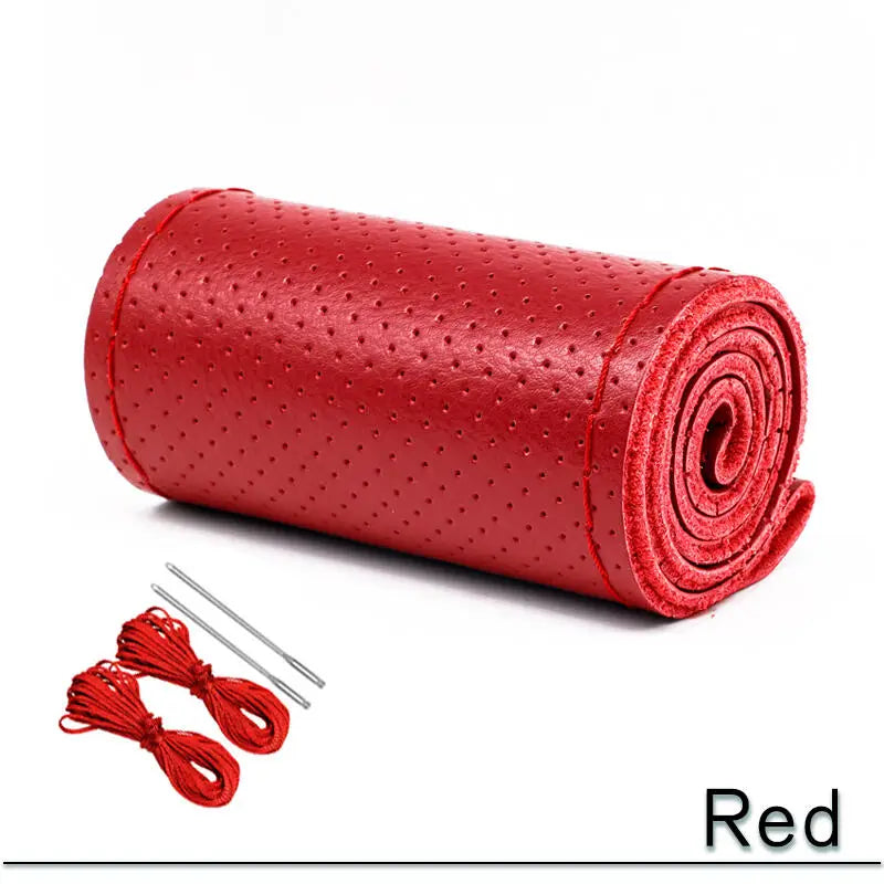 38cm 15inch Car Steering Wheel Braid Cover Artificial leather Needles And Thread Soft Non-slip Auto Interior Accessories Kits