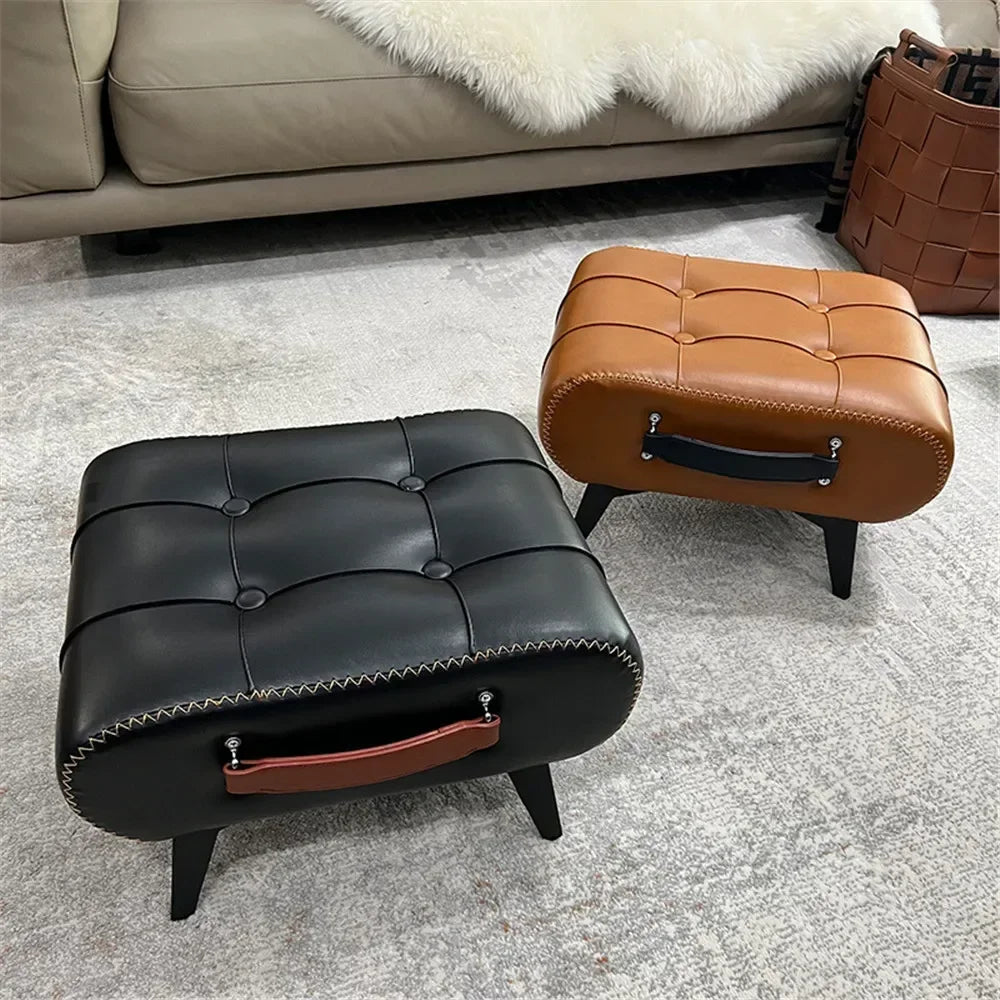 Nordic Luxury Leather with Handle Shoe Changing Stool Portable Foot Step Stool Furniture Ottoman for Living Room Bedroom