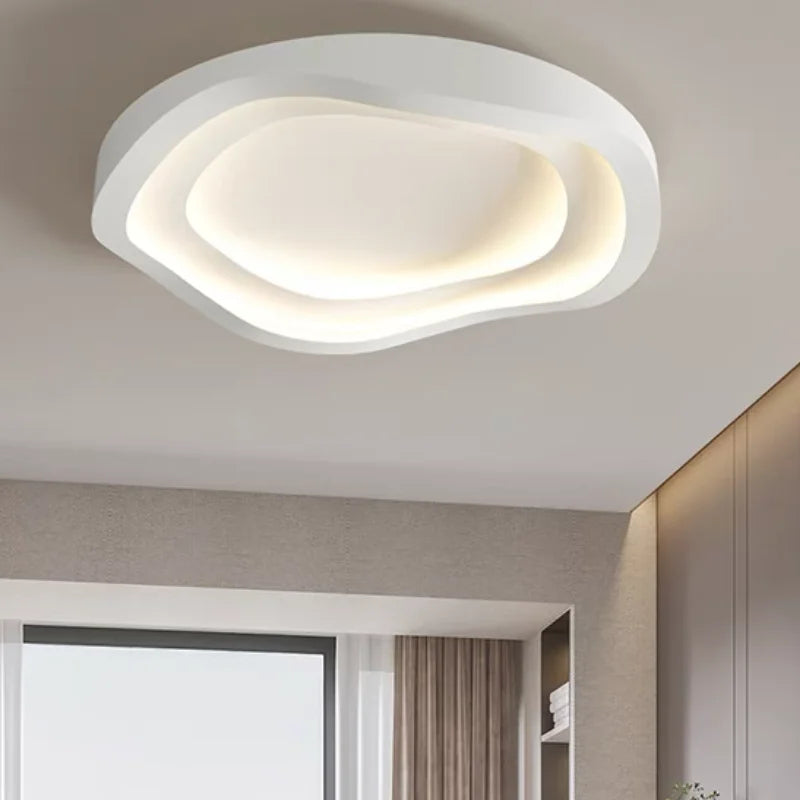 Lámpara de techo moderna para dormitorio, decoración del hogar, lámparas sencillas para dormitorio principal, estilo nórdico circular color crema, iluminación LED para sala de estar.