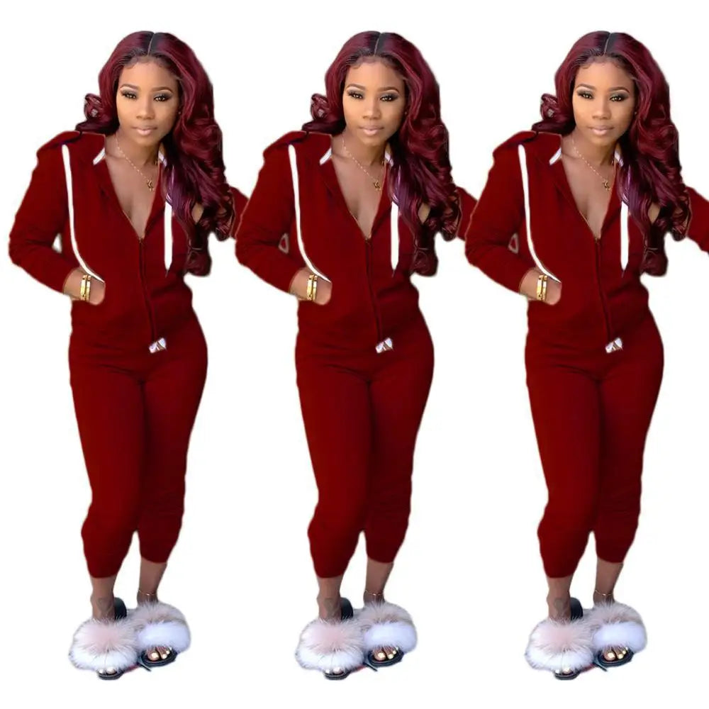 2 Pieces Set Women 2021 Fall Hot Style Europe women's Pure Color Fleece Two-Piece Suit Movement Sports Set Dropshipping ZXP9628