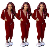 2 Pieces Set Women 2021 Fall Hot Style Europe women's Pure Color Fleece Two-Piece Suit Movement Sports Set Dropshipping ZXP9628