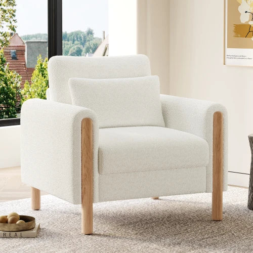 Modern armchair with thick cushions and a soft seat, suitable for reclining in the living room, office, or bedroom.