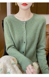 100% Merino Wool Long Sleeve Sweaters Cashmere Cardigan Spring Autumn Women O-Neck Knitwear Tops Clothing Fashion Basic Tops