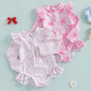 Kids Baby Girl Summer Swimwear Floral Print Backless Ruffles Long Sleeve Bodysuit Bathing Suit Girls Beachwear 0-4 Years
