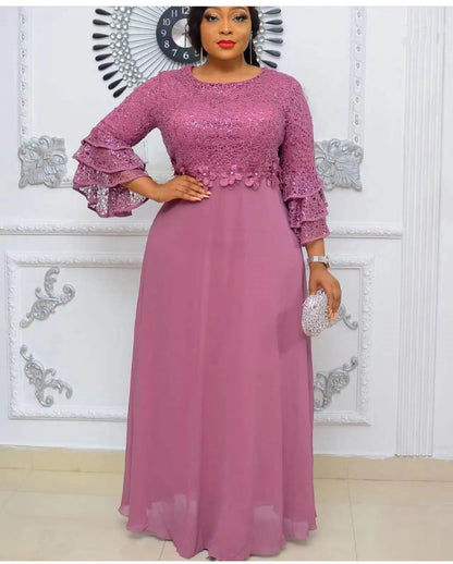 L-3XL African Dresses for Women Spring Autumn African Women Three Quarter Sleeve Polyester Solid Color Long Dress Maxi Dress
