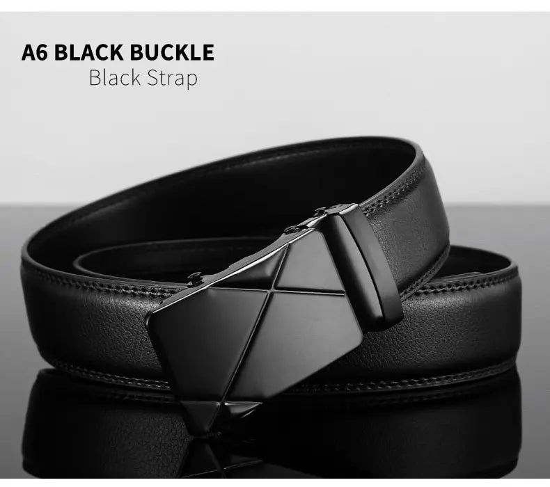 Cinturón de cuero para hombre, hebilla automática de metal, marca de alta calidad, cinturones de lujo para hombres, famoso trabajo, negocios, correa de PU negra.