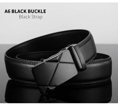 Cinturón de cuero para hombre, hebilla automática de metal, marca de alta calidad, cinturones de lujo para hombres, famoso trabajo, negocios, correa de PU negra.