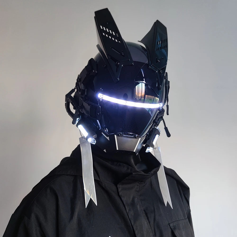 Capacete Cyberpunk com LED – Máscara para Festas, Halloween, Natal e Cosplay – Presente para Adultos