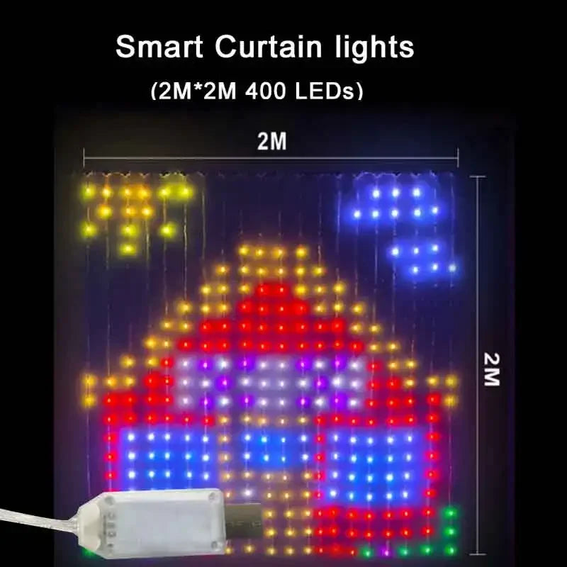 400leds luzes de cortina inteligentes bluetooth app led string rgb luzes de fadas diy mudança música exibição para janela decoração do quarto
