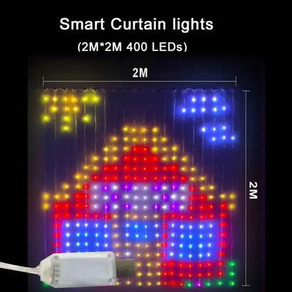 Cortina de luces inteligentes de 400 LED con Bluetooth y aplicación, cadena de luces LED RGB, luces de hadas DIY con cambio de música para decoración de ventanas y dormitorios.