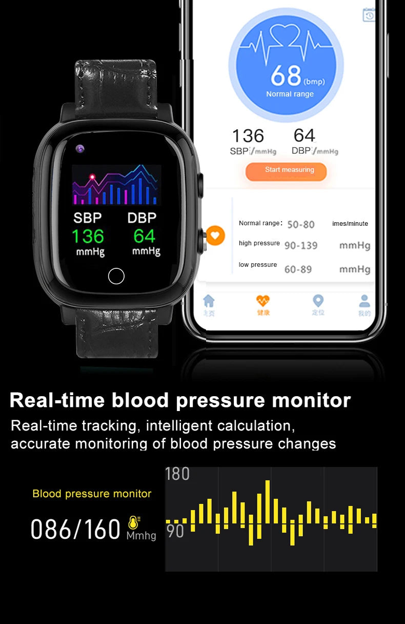 Smart Watch for Elderly Fall Detection GPS Positioning 4G SIM Card SOS Phone Call Heart Rate T