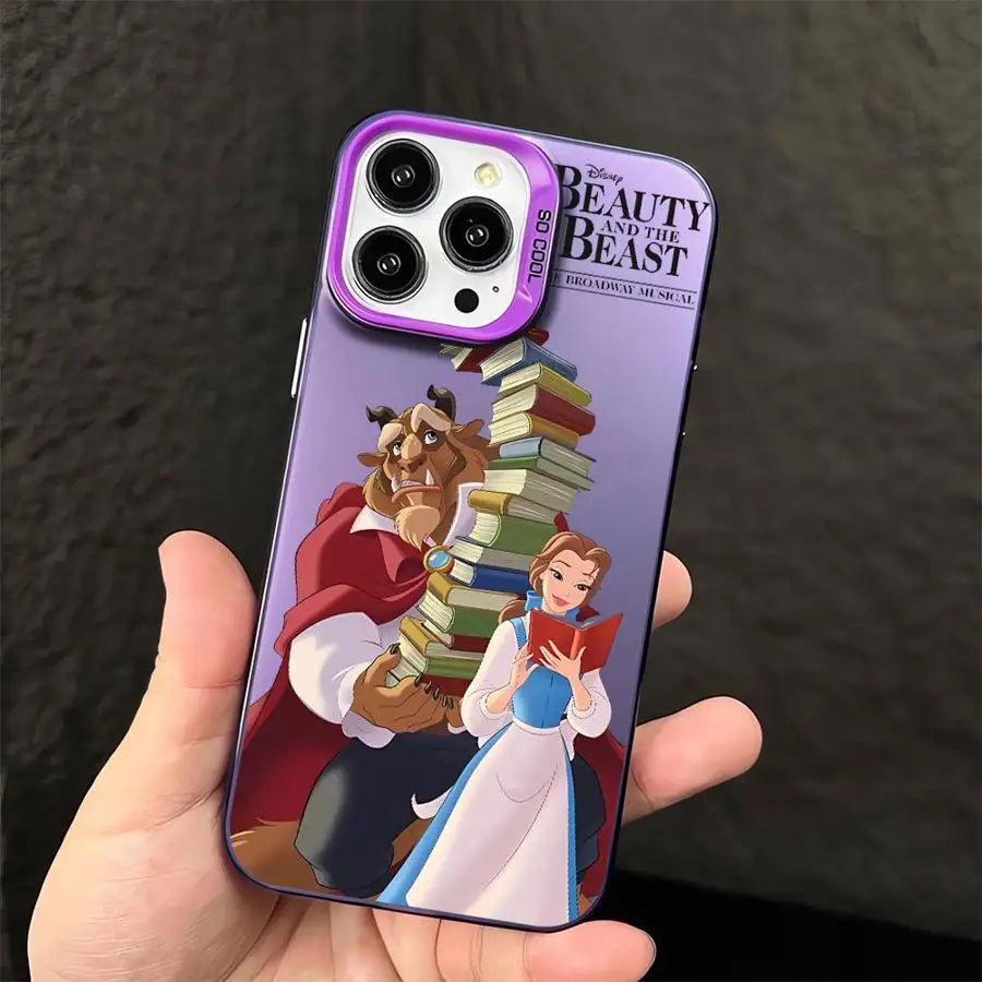 Funda plateada colorida para Apple iPhone 11, 13, 15, Pro Max, 14 Plus, 12, 16, funda de silicona a prueba de golpes, Princesa Bella Disney