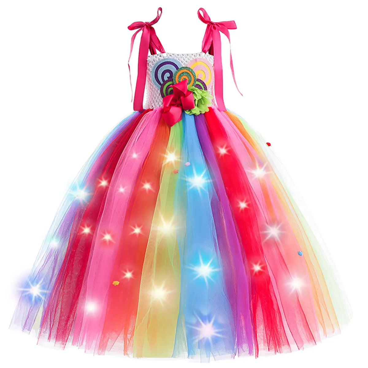 Halloween Carnival Costume Child Lollipop Apparel  Purim Kids Nice Tutu With Colored LED Puffy Candy Princess Ball Gown Dress