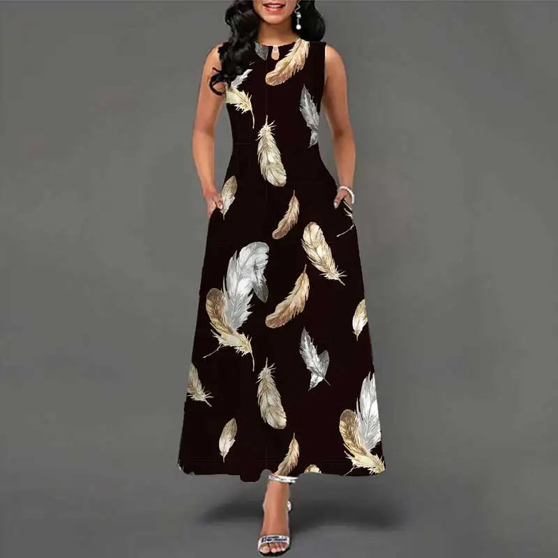 Vestido largo sin mangas europeo y americano de verano para mujer, falda larga con estampado de flores, falda larga holgada Retro bohemia
