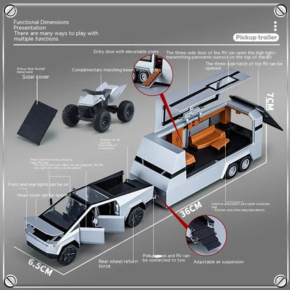 Camiones de juguete para niños, modelo Cybertruck, camioneta plateada, de metal fundido a presión, con sonido y luz, a partir de 3 años, escala 1:32.