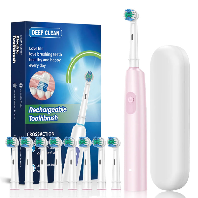 Rotation Electric Toothbrush with 8 Brush Heads Fast Charging Toothbrushes 5 Modes Rechargeable Toothbrush for Adult Oral Care