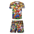 Summer anime Super Mario fashion cute boy 3D top T-shirt+shorts two-piece set Mario girl and boy top short sleeved shorts