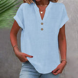 Women's V-neck Shirt, Linen Cotton, Breathable, Monochrome, Basic and Versatile, Casual and Comfortable, Office Tops Summer 2022 