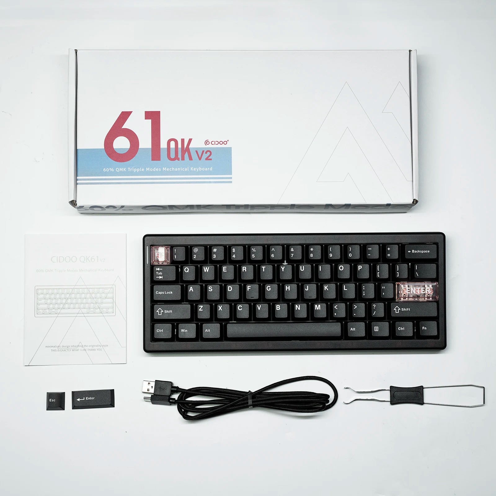 CIDOO QK61 V2 VIA-Programmable 60% Gasket Mount Wired/2.4GHz Wireless/Bluetooth Compact Keyboard with South-Facing LEDs