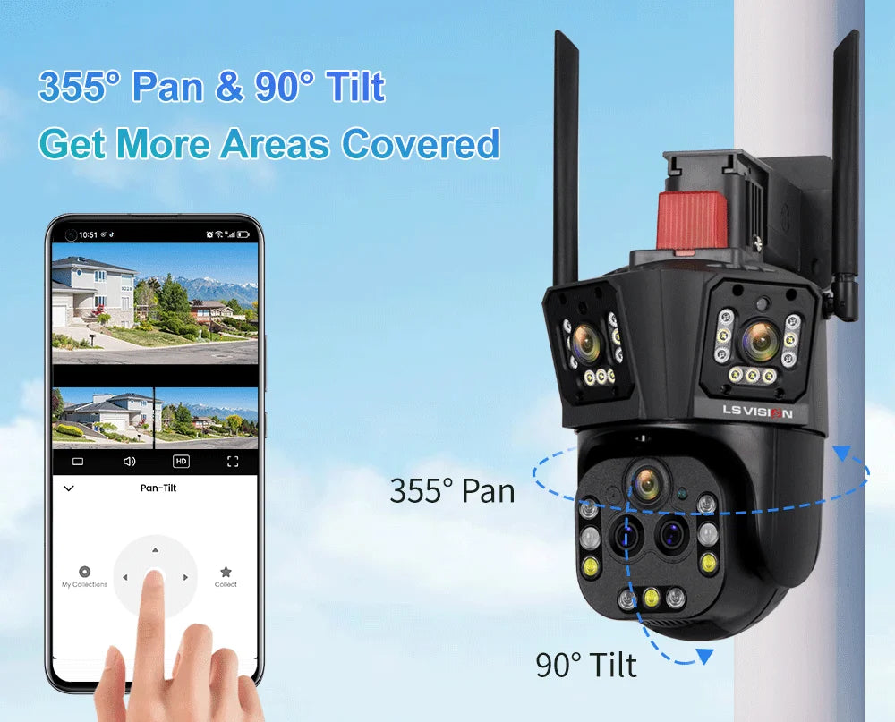 LS VISION 10K Outdoor WiFi Camera 20X Zoom Three Screen CCTV External IP Cam 20MP Security Ai Tracking Video Surveillance Camera