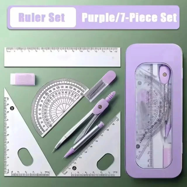 7-Piece Compass and Ruler Set Student Ruler Set Cute Rriangle Ruler Set Exam Specific Ruler Box Set Ruler Set School Starts