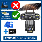 12MP 6K 3 Lens 3 Screen 4G Outdoor Solar Camera Wireless WiFi IP Cameras PIR Auto Tracking Solar Security CCTV Surveillance Cam