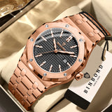 BINBOND Sturdy Stainless Steel Strap Quartz Wristwatches for Men Luxury Luminous Waterproof Auto Date Accurate Men's Watch Reloj
