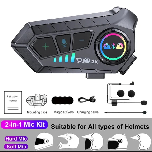 Auricular de capacete intercomunicador sem fio, fone de ouvido Bluetooth à prova d'água, chamada handsfree, 300m, 2000mAh
