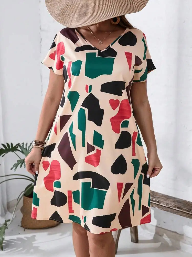 2024 Spring and Summer Cross-border Europe and America New Large Women's Fashion V-neck Shirt Dress Plus Size