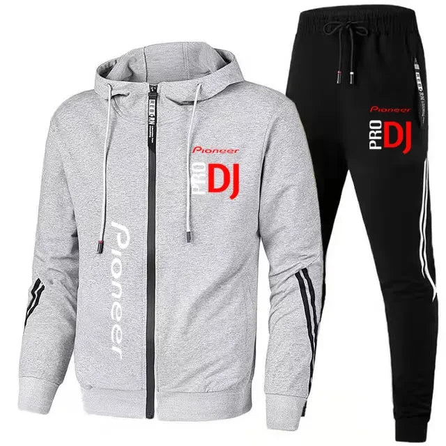 Spring and Autumn Pioneer Pro DJ Fashion Zipper Hooded Sweater Casual Sports Wear Men's Formal Pants Set