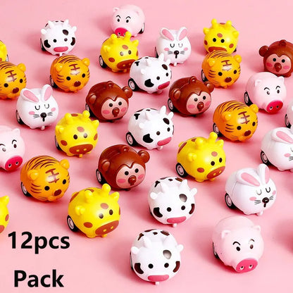 12Pcs Cute Cartoon Animal Pull-Back Inertia Car Kids Toy Kindergarten Activities Gifts For Children