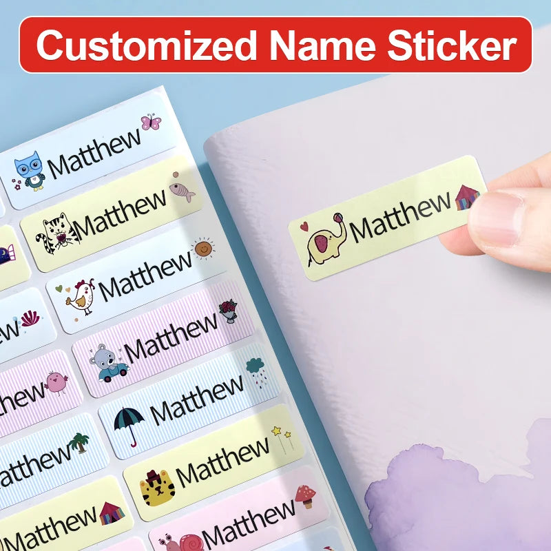 Personalized School Stickers Custom Name Labels for Kids Bottles & Pens & Cups- Waterproof Removable Durable Stationery Decals