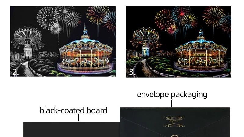 Scratch Art Paper Set 2 Sheets World Landmark Night Scene with Stylus DIY Crafts Stress Relief Creative Painting Adult Kids Gift